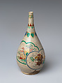 Wine bottle, Stoneware painted with polychrome enamels and underglaze blue (Kiyomizu ware), Japan