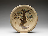 Ishizara with Pine Tree, Stoneware with iron brown and cobalt blue under transparent glaze (Seto ware), Japan
