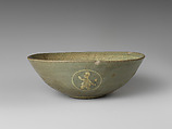 Bowl with boys and grapevines, Stoneware with inlaid and mold-impressed design under celadon glaze, Korea