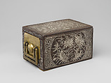 Tobacco box, Iron inlaid with silver; brass fittings, Korea