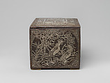 Tobacco box, Iron inlaid with silver; brass fittings, Korea