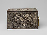 Tobacco box, Iron inlaid with silver; brass fittings, Korea