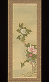Daoist Immortal Liu Hai and Peonies, Sō Shiseki (Japanese, 1715–1786), Triptych of hanging scrolls; ink and color on silk, Japan