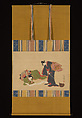 Parody of Hanshan and Shide, Isoda Koryūsai (Japanese, 1735–1790), Hanging scroll; ink and color on silk, Japan