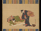 Parody of Hanshan and Shide, Isoda Koryūsai (Japanese, 1735–1790), Hanging scroll; ink and color on silk, Japan