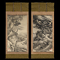 Dragon and Tiger, Nemoto Yūga  Japanese, Pair of hanging scrolls: ink and gold on paper, Japan
