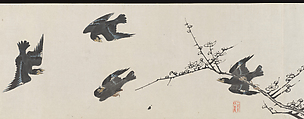 “Fifty Mynah Birds by a Wintry Marsh” (Kankō hanbyaku zu), Itsuzan Mokuin Japanese, Handscroll: ink and color on paper, Japan