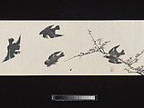 Crested Mynahs, (Morimoto) Itsuzan Mokuin (Japanese, 1702–1778), Handscroll: ink and color on paper, Japan