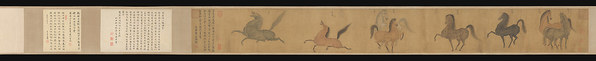 Eight Horses, Zhao Mengfu  Chinese, Handscroll; ink and color on silk, China