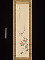 Sparrow, Camellia and Plum, Takahashi Sōhei  Japanese, Hanging scroll; ink and color on paper, Japan