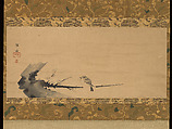 Sparrow on Plum Branch (Ume ni Suzume), Shōkadō Shōjō  Japanese, Hanging scroll; ink on paper, Japan