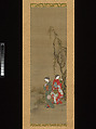 Two Girls Catching Fireflies, Kawamata Tsunemasa  Japanese, Hanging scroll; ink, color, and gold on silk, Japan