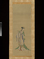 Yang Guifei Playing a Flute, Kano Tsunenobu  Japanese, Hanging scroll; ink and color on silk, Japan