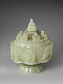 Lotus bowl with Buddha and arhats, Jade (nephrite), China