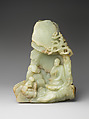 Rocky crag with seated arhat, Jade (nephrite), China