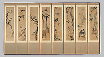 Birds, Animals, and Still-lifes, Jang Seung-eop (장승업 張承業, sobriquet: Owon 오원 吾園) Korean, Eight-panel folding screen; ink and color on panel, Korea