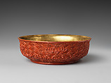 Bowl imitating carved lacquer, Porcelain with molded decoration and gilded interior (Jingdezhen ware), China