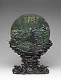 Table screen with Bodhidharma crossing waves on a reed, Jade (nephrite), China