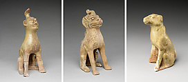 Tomb guardian beasts with dog, Earthenware with pale green glaze, China