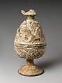 Incense burner, Earthenware with relief decoration and remnants of pigments, China