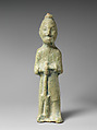Standing Farmer holding a Pitchfork, Earthenware with green lead glaze, China