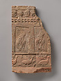 Tile with Impressed Figures of Emaciated Ascetics and Couples behind Balconies and Ganders, Terracotta, India (ancient kingdom of Kashmir, Harwan)