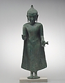 Standing Buddha, Bronze with silver inlay, Burma