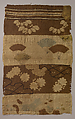Tsujigahana Textile with Horizontal Stripes, Flowering Plants, Fans, Snowflakes, Clouds, and Bellflowers
, Plain-weave silk with resist dyeing and ink painting, Japan