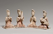 Female musician with lute, Earthenware with pigment, China