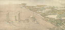 The Qianlong Emperor's Southern Inspection Tour, Scroll Four: The Confluence of the Huai and Yellow Rivers (Qianlong nanxun, juan si: Huang Huai jiaoliu), Xu Yang (Chinese, active ca. 1750–after 1776) and assistants, Handscroll; ink and color on silk, lacquer box, China