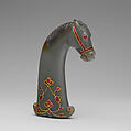 Sword handle in the shape of a horse’s head
, Jade (nephrite) with gold and semiprecious stone inlays, India