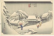 Evening Snow at Kanbara, from the series "Fifty-three Stations of the Tōkaidō", Utagawa Hiroshige Japanese, Woodblock print; ink and color on paper, Japan