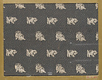 Textile fragment with repeating pattern of dogs on dotted ground, Silk, Japan