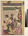 A Party of Geisha in a Suzumi-bune, i.e. "cooling-off boat." (Second Scene of a Boating Party), Second sheet of a pentaptych of woodblock prints; ink and color on paper, Japan