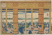 Shower-Shelter on the Shore of Tempozan Bay, Yashima Gakutei  Japanese, Woodblock print; ink and color on paper, Japan