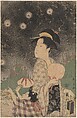 Woman and Child Catching Fireflies, Eishōsai Chōki Japanese, Woodblock print; ink and color on paper, Japan