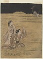 A Young Man and Women in the Moor of Musashino; Parody of the Akuta River episode of the Tale of Ise (Ise monogatari), Suzuki Harunobu Japanese, Woodblock print; ink and color on paper, Japan