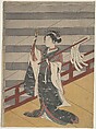 Girl on Balcony above Stone Stairway, Suzuki Harunobu Japanese, Woodblock print; ink and color on paper, Japan
