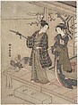 Gentleman Taking Leave of His Lady on a Veranda, Suzuki Harunobu  Japanese, Woodblock print; ink and color on paper, Japan