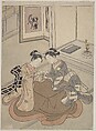 Two Young Women Seated by a Kotatsu Playing Cat's Cradle, Suzuki Harunobu Japanese, Woodblock print; ink and color on paper, Japan