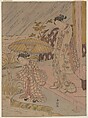 Viewing Iris in the Rain, Suzuki Harunobu Japanese, Woodblock print; ink and color on paper, Japan