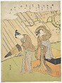 Young Man and Woman Caught in the Rain while Enjoying Cherry Blossoms (Sakura-gari), Suzuki Harunobu Japanese, Woodblock print; ink and color on paper, Japan
