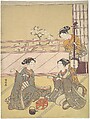 Young Women Playing Kitsune-ken (Fox Game), Suzuki Harunobu  Japanese, Woodblock print; ink and color on paper, Japan
