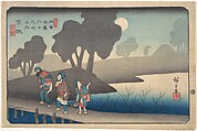 Moonlit Night at Miyanokoshi, from The Sixty-nine Stations of the Kisokaidō, Utagawa Hiroshige Japanese, Woodblock print; ink and color on paper, Japan
