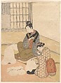Evening Snow on the Heater, Suzuki Harunobu Japanese, Woodblock print with embossing (karazuri), ink and color on paper, Japan