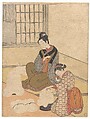 Evening Snow on the Nurioke, from the series Eight Parlor Views, Suzuki Harunobu Japanese, Woodblock print; ink and color on paper, Japan