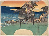 Warrior Riding Black Horse along the Sea Shore, Utagawa Hiroshige Japanese, Woodblock print; ink and color on paper, Japan