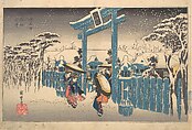 The Gion Shrine in Snow, from the series Famous Views of Kyoto (Kyōto meisho no uchi), Utagawa Hiroshige  Japanese, Woodblock print; ink and color on paper, Japan