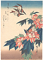Swallows and Kingfisher with Rose Mallows
, Utagawa Hiroshige Japanese, Woodblock print, Japan
