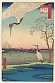 “Minowa, Kanasugi at Mikawashima,” from the series One Hundred Famous Views of Edo (Meisho Edo hyakkei, Minowa Kanasugi, Mikawashima)
, Utagawa Hiroshige Japanese, Woodblock print; ink and color on paper, Japan